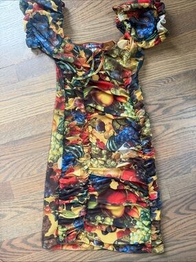 Urban Outfitters Fruit Print Ruched Mini Dress